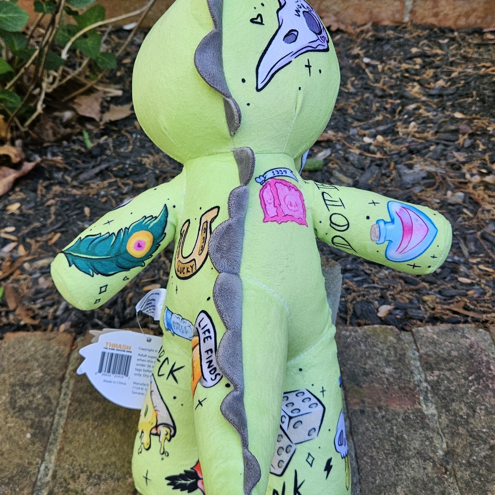 Tattoo Zoo 2023 Thrash The Dino 14" Plush With Tags Punk Rock Plush - Picture 10 of 14